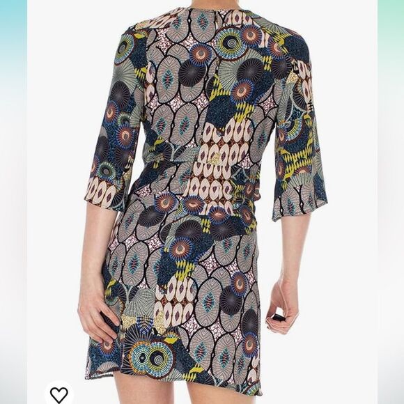 NWT Womens Desigual Mina 3/4 Sleeve Geometric Tie Front Dress size 44 (US 10) - Picture 2 of 15